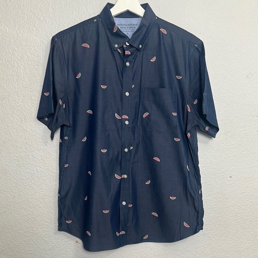 Banana Republic Luxe Poplin Shirt Slim Fit Short Sleeve Button‎ Down Mens Large
